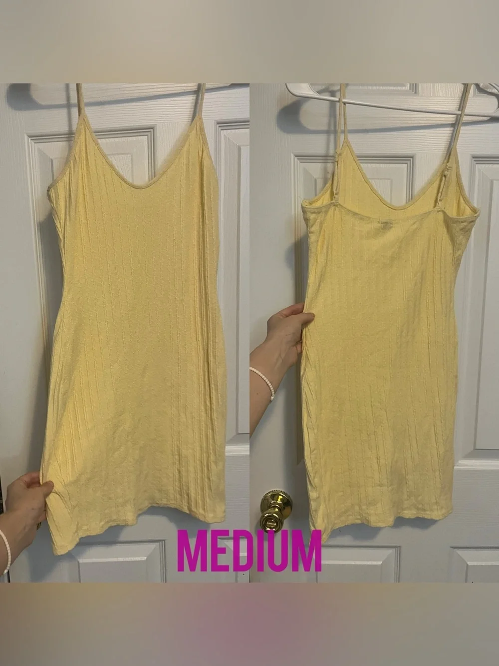 Fashion Nova light yellow ribbed bodycon mini dress. Spaghetti strap. - Picture 1 of 1